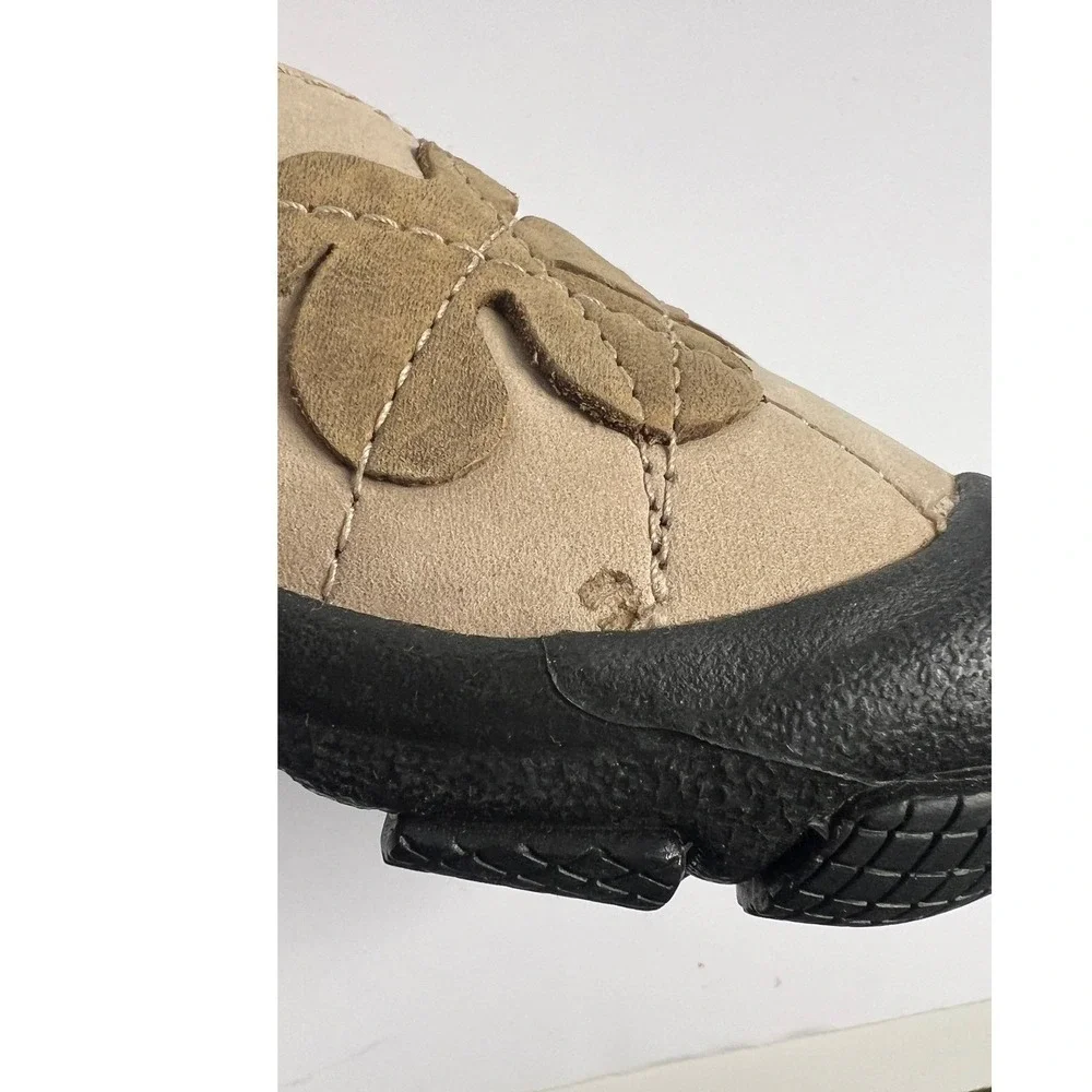 Keen Mary Jane Shoes Beige Leather Floral Leaf Applique Comfort Flats Womens 8.5